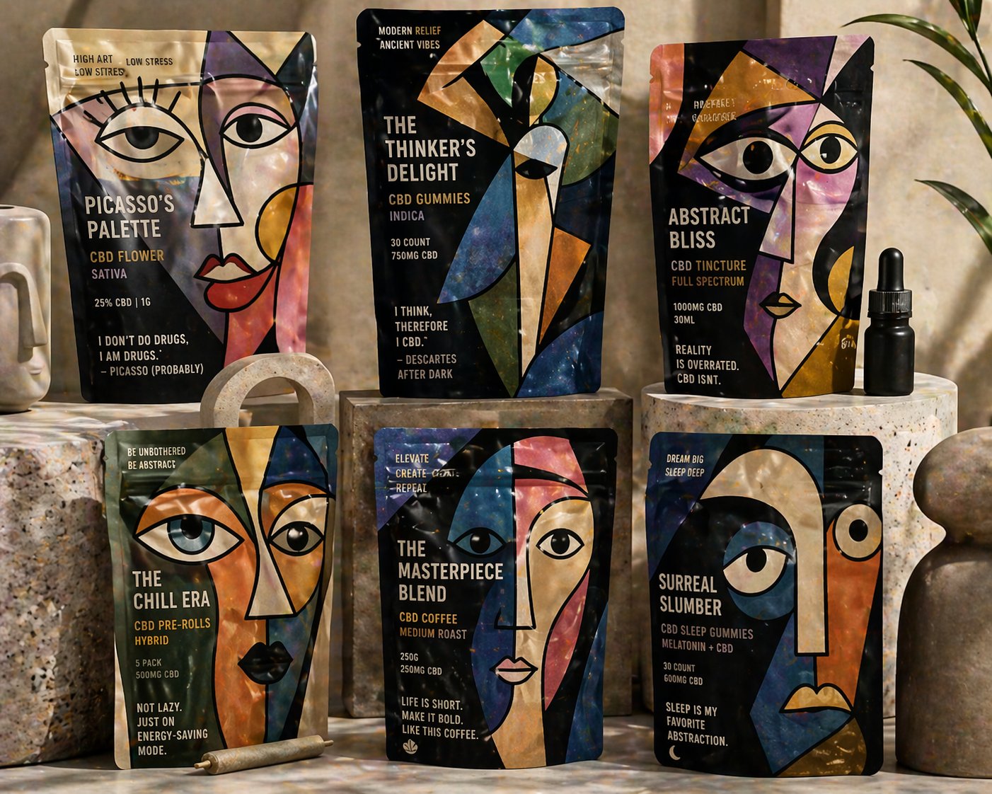 Cubist Art Face CBD Pouches — Picasso's Palette
