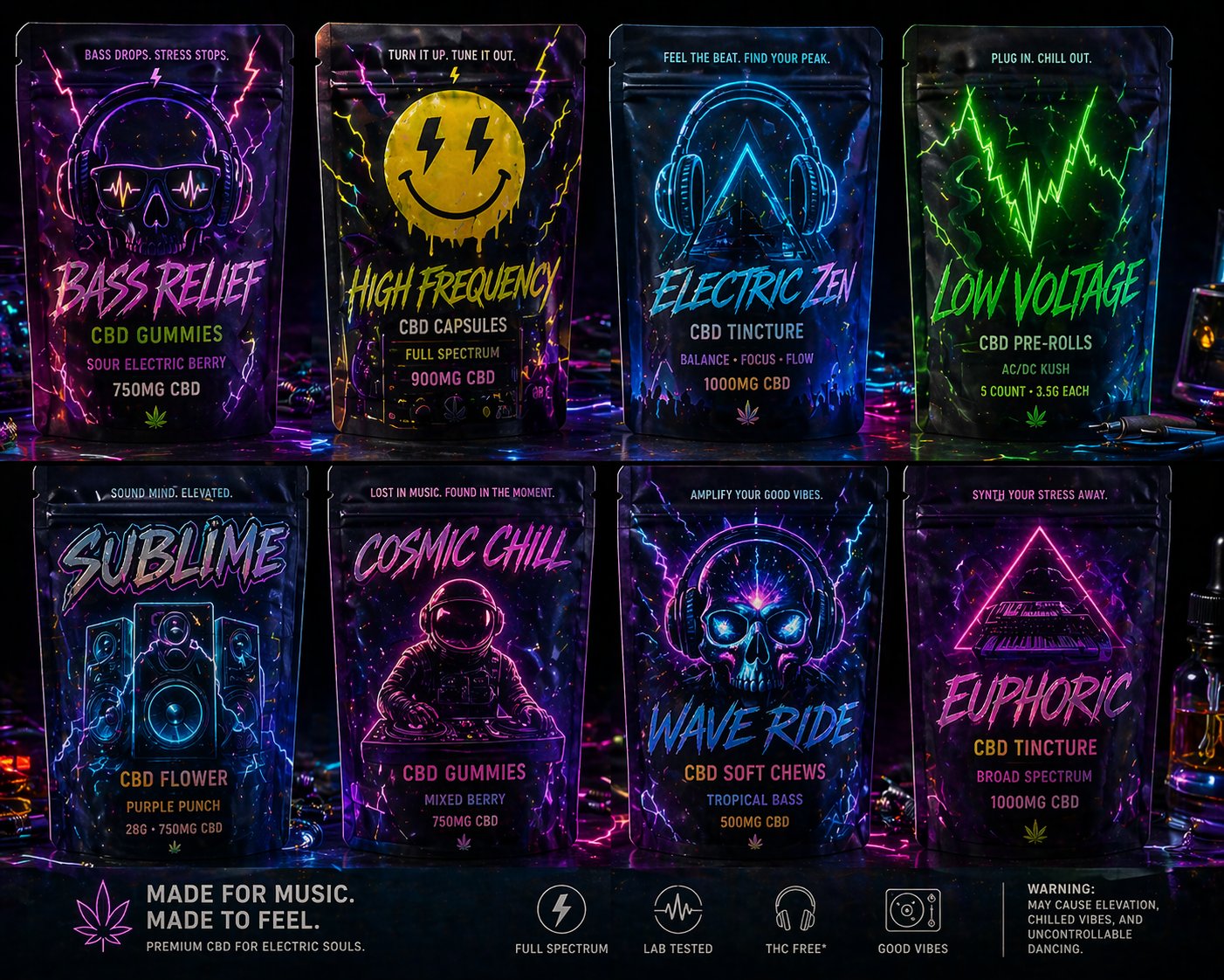 Neon EDM CBD Flat Pouch Set