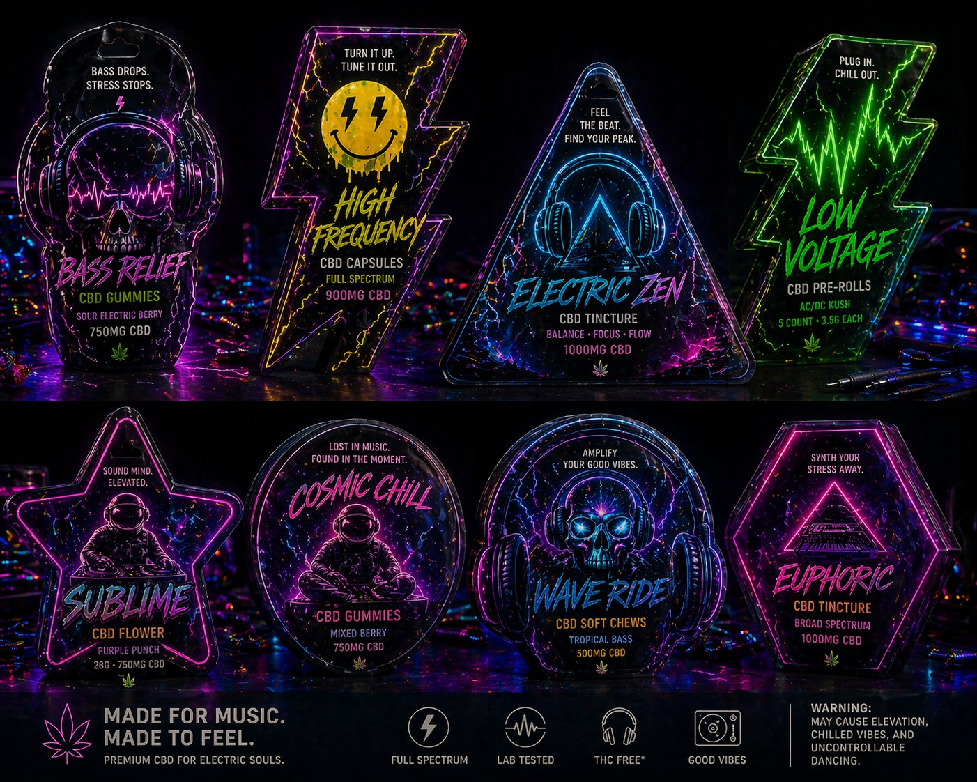 Neon EDM CBD Acrylic Geometric Shaped Packaging