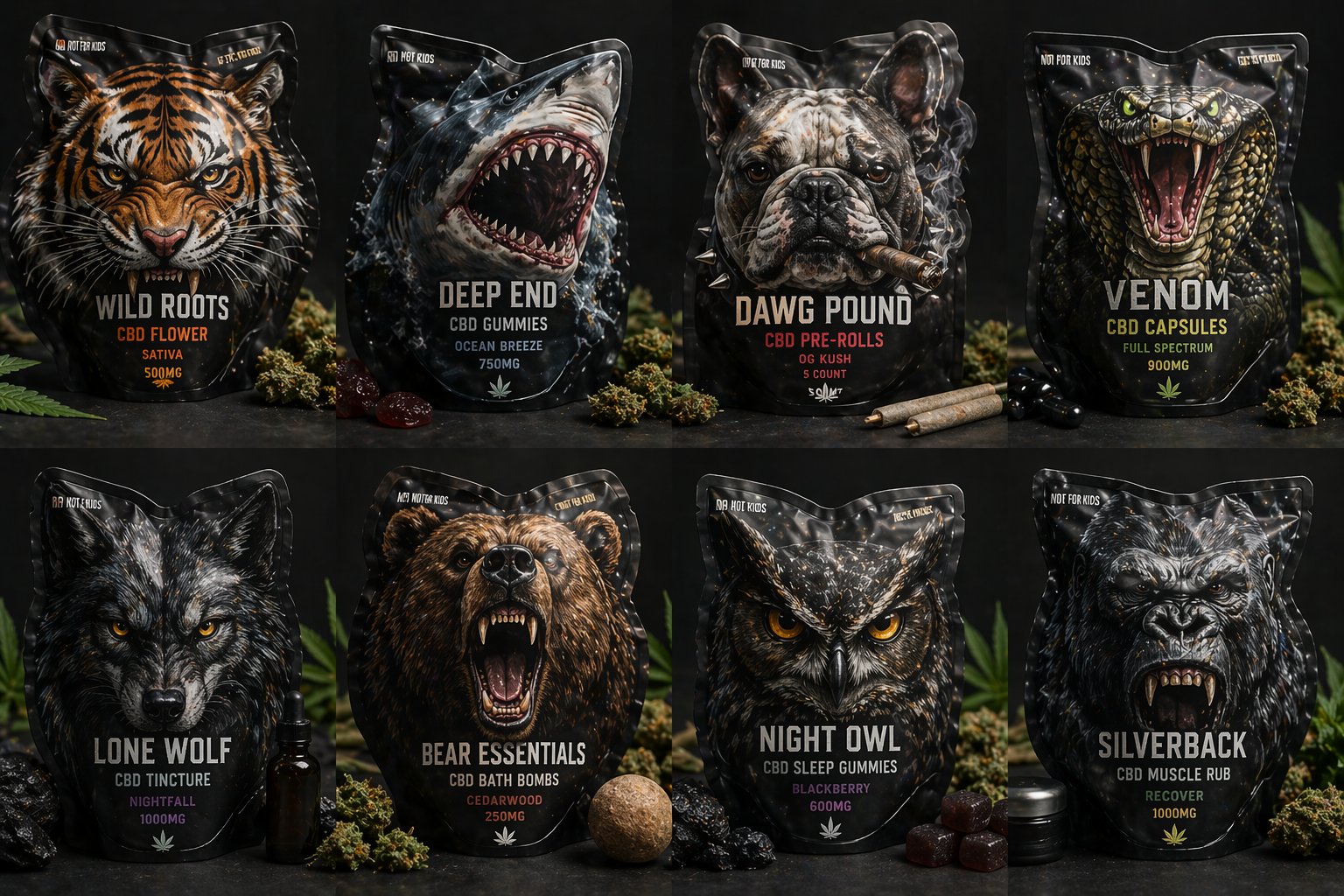 Wild Animal Shaped CBD Pouches — Full Range