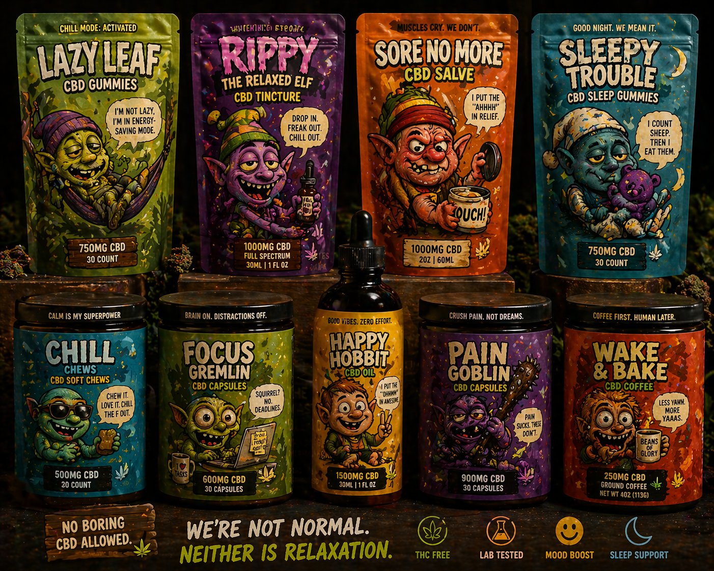 Troll & Goblin Character CBD Brand — Full Lineup